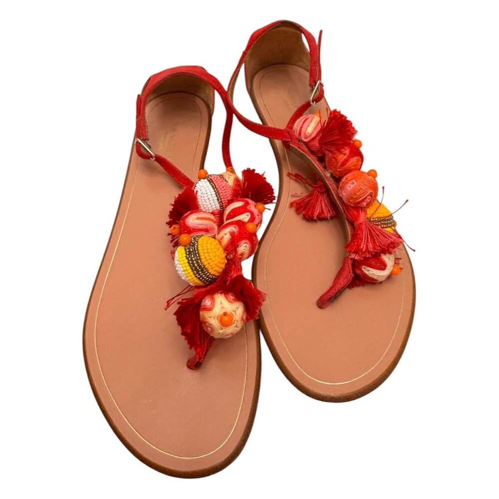 Aquazzura Red and Pink Embellished Sandals EU 37.5
